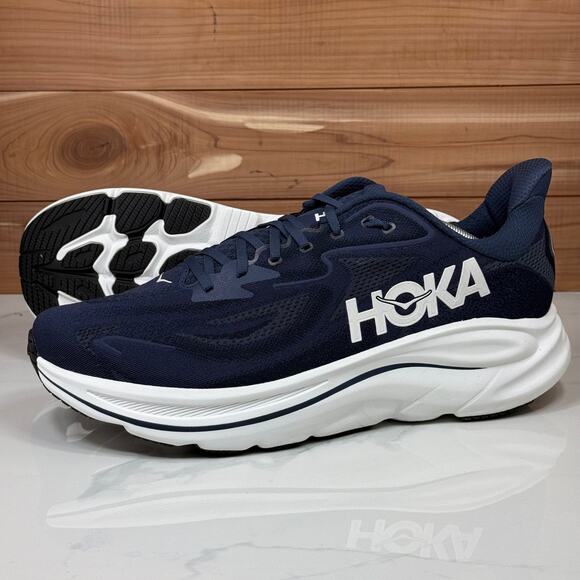 Hoka One One Clifton 10 Running Shoes Navy White 1162030 Men's size 14 D Wide - Picture 1 of 14